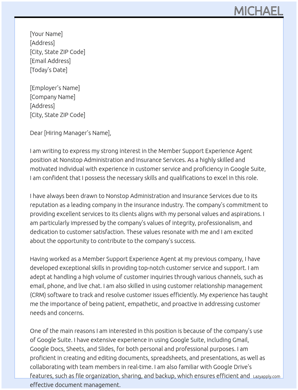 Member Support Experience Agent  At Nonstop Administration and Insurance Services Cover Letter
