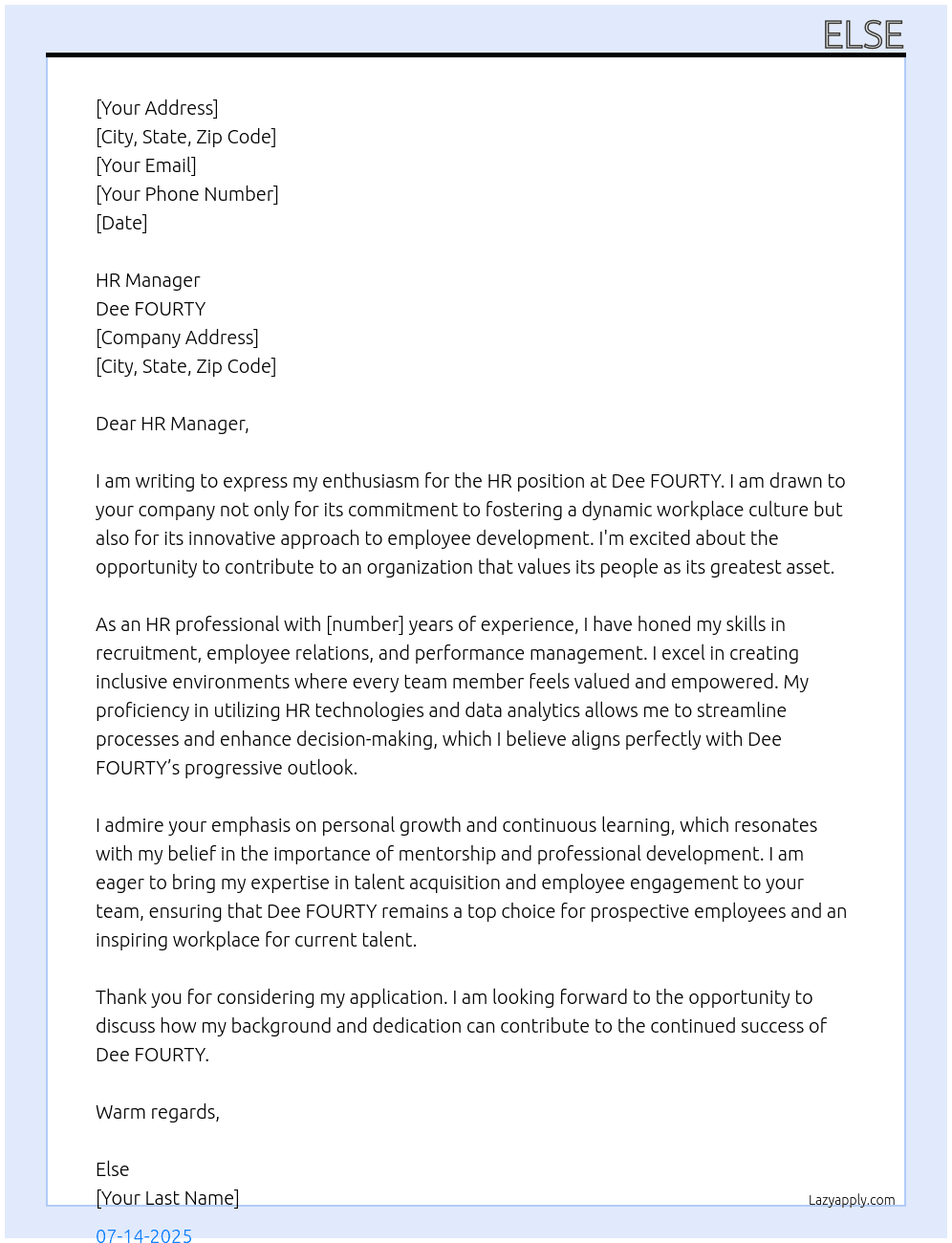 Hr At Dee FOURTY  Cover Letter