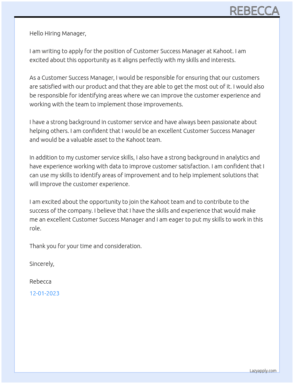 Customer Success Manager At Kahoot Cover Letter