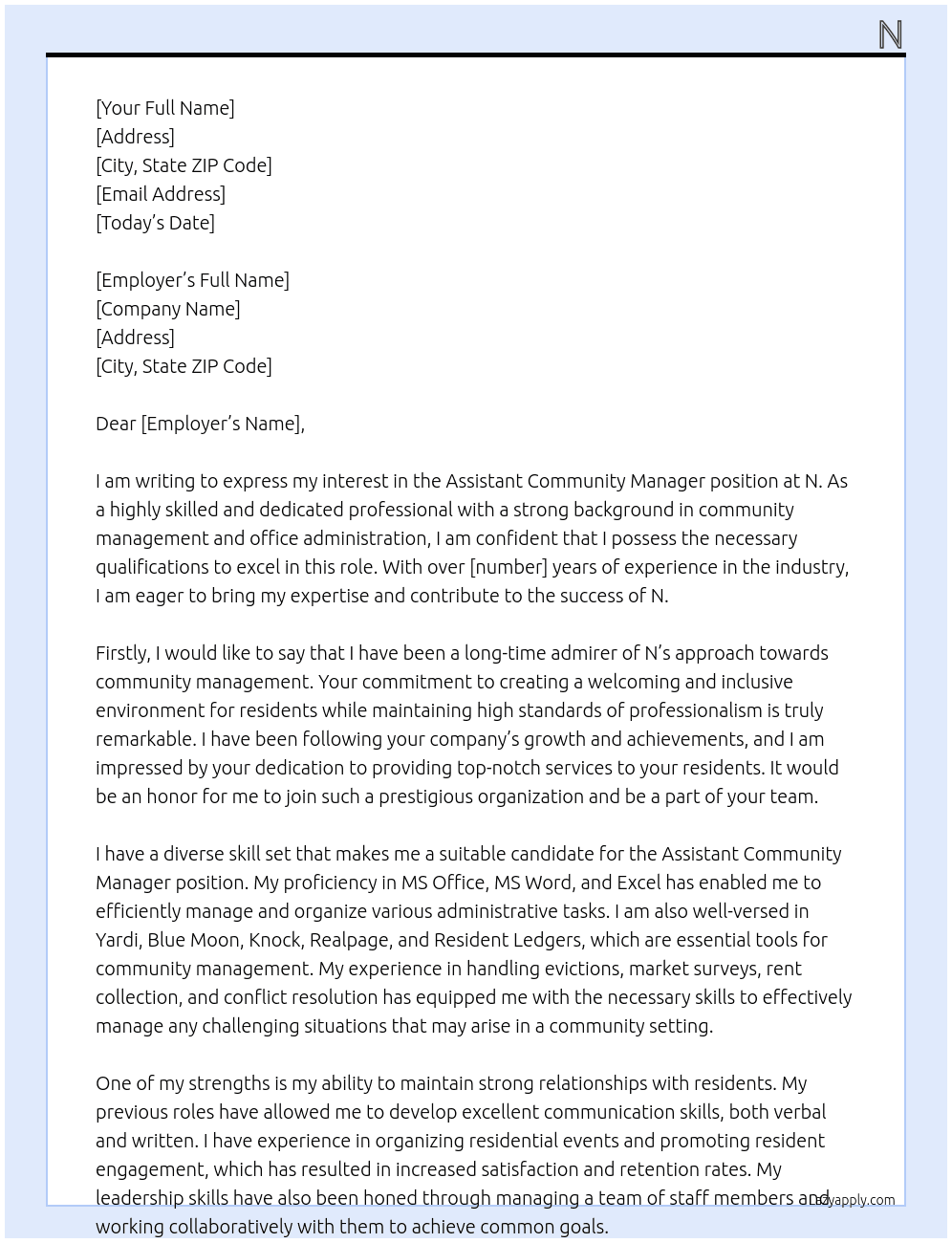Cover letter for assistant community manager - LazyApply