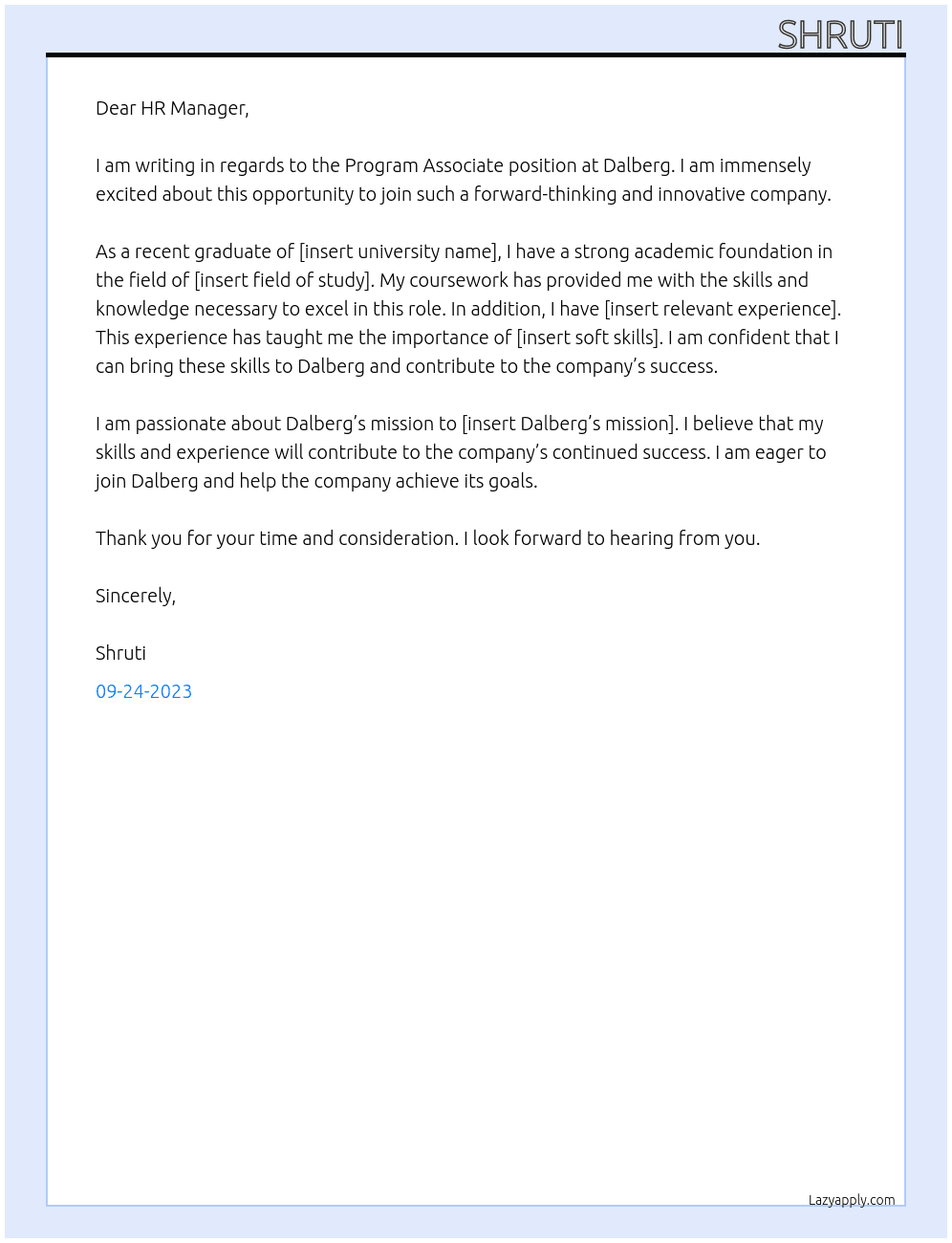 PROGRAM ASSOCIATE At Dalberg Cover Letter