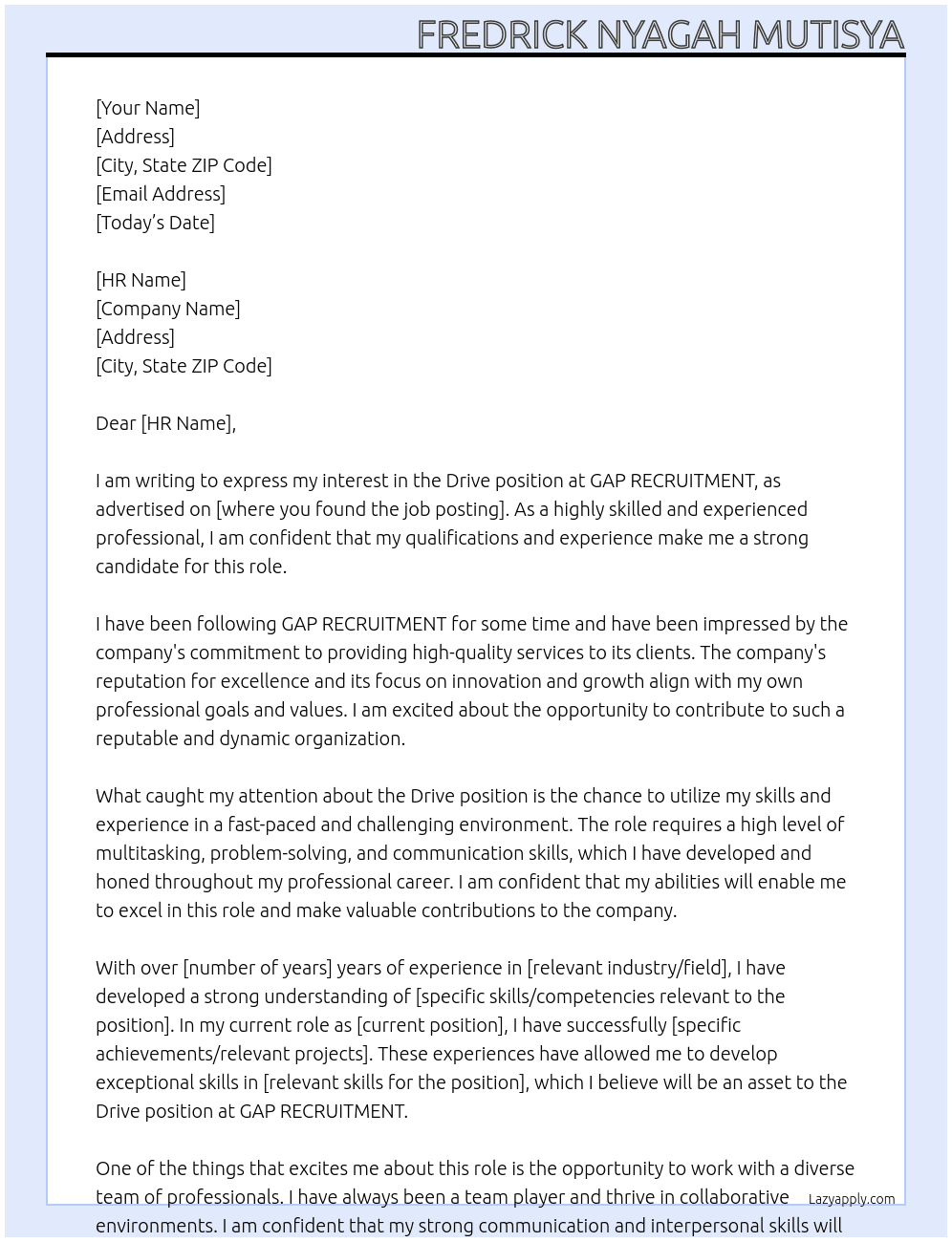 Cover letter for drive - LazyApply