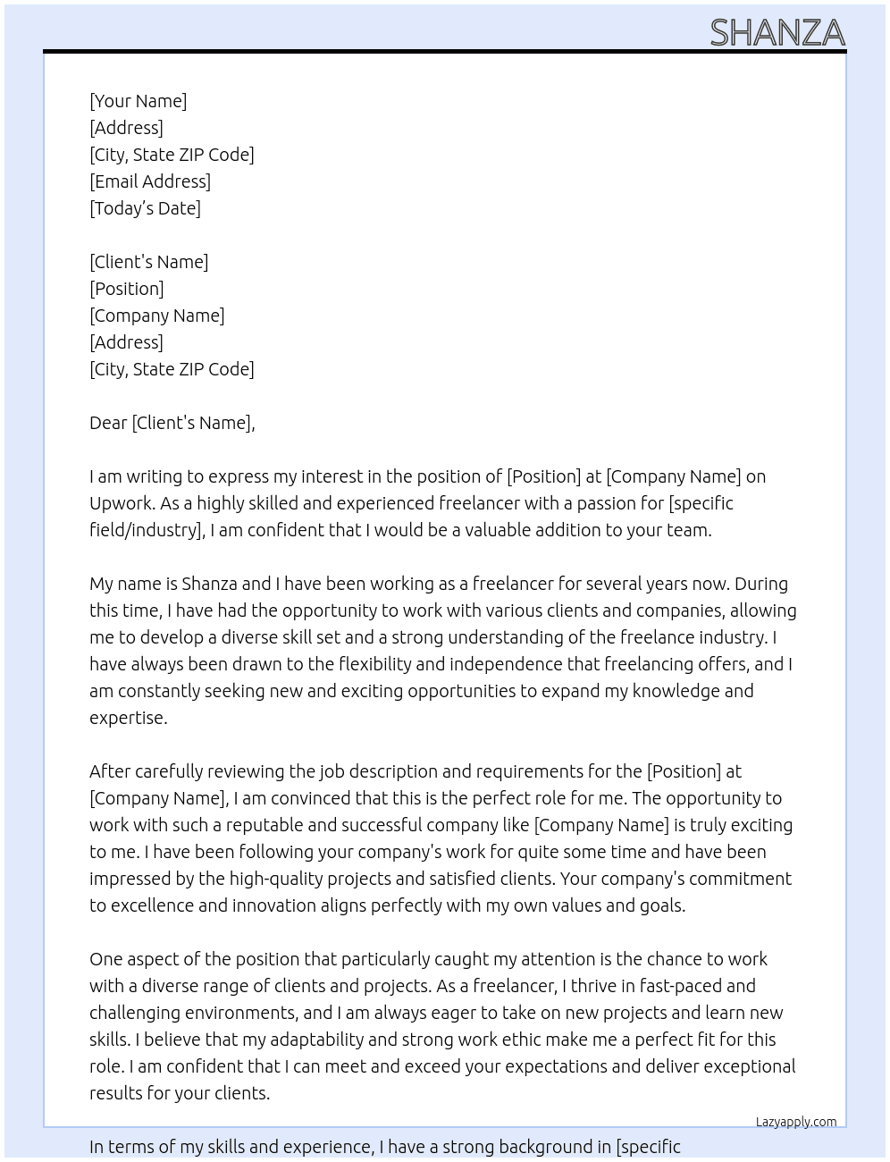 upwork At freelancing  Cover Letter