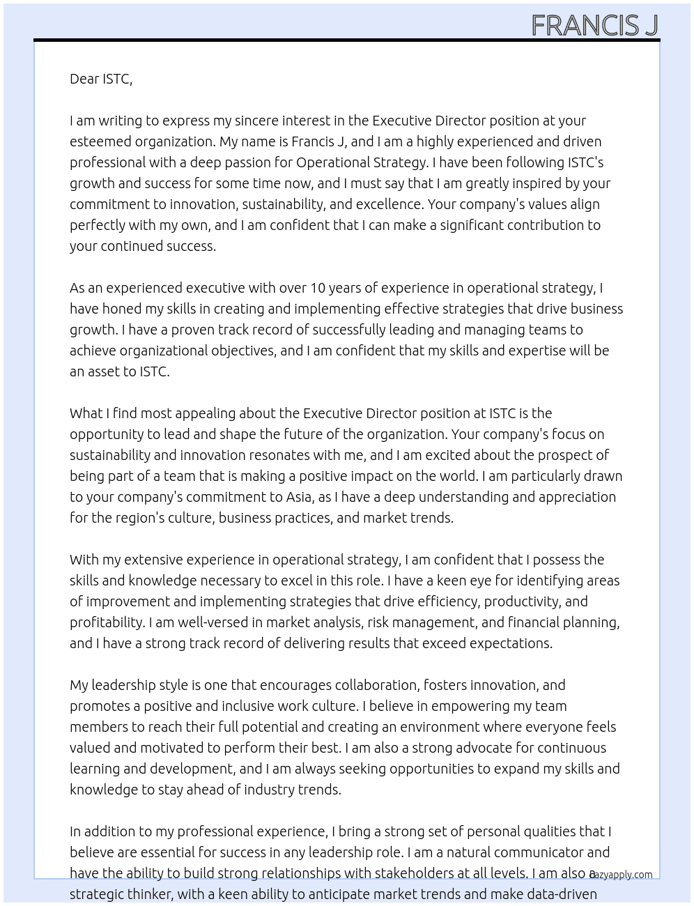 Executive Director At ISTC Cover Letter