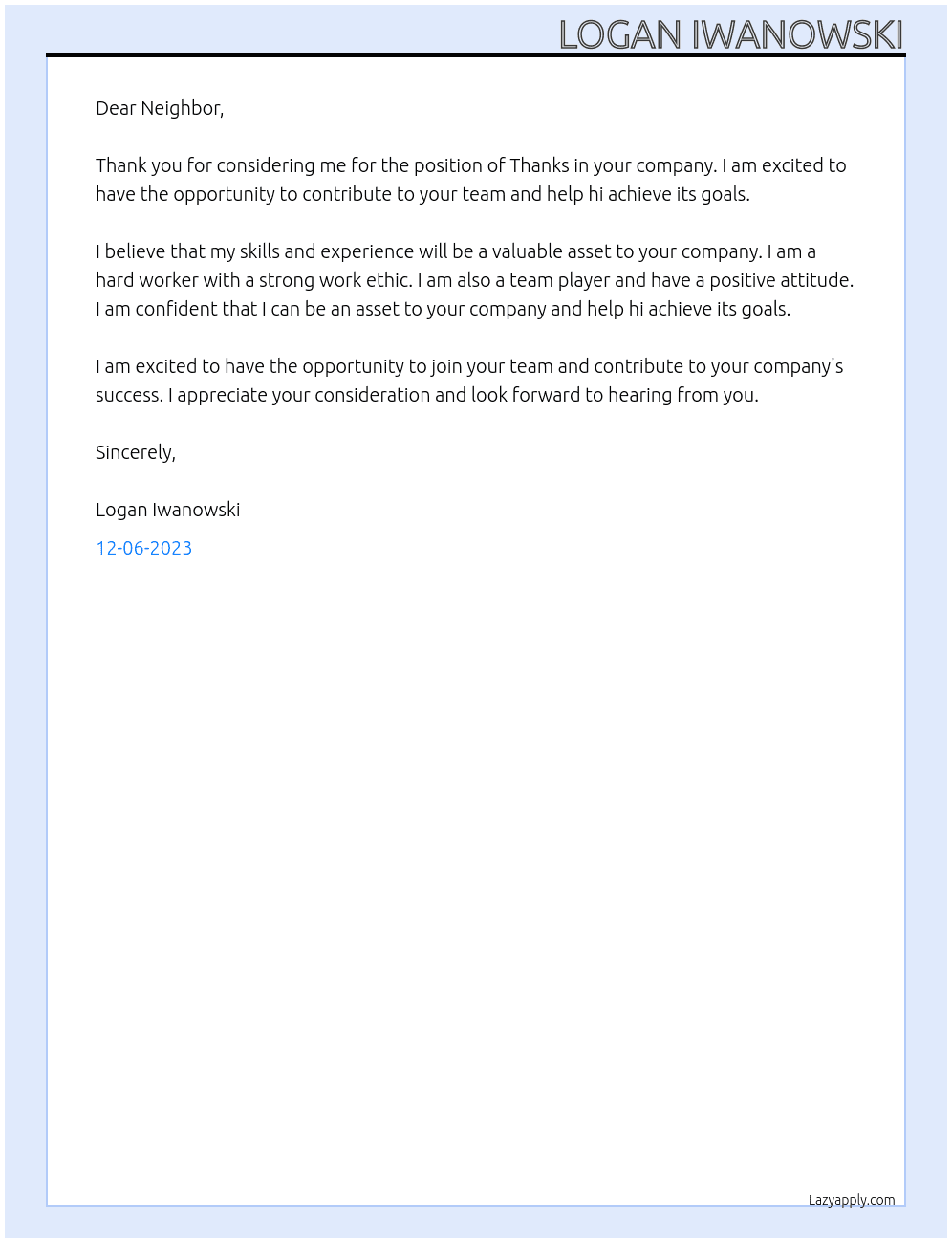 Thanks At hi Cover Letter