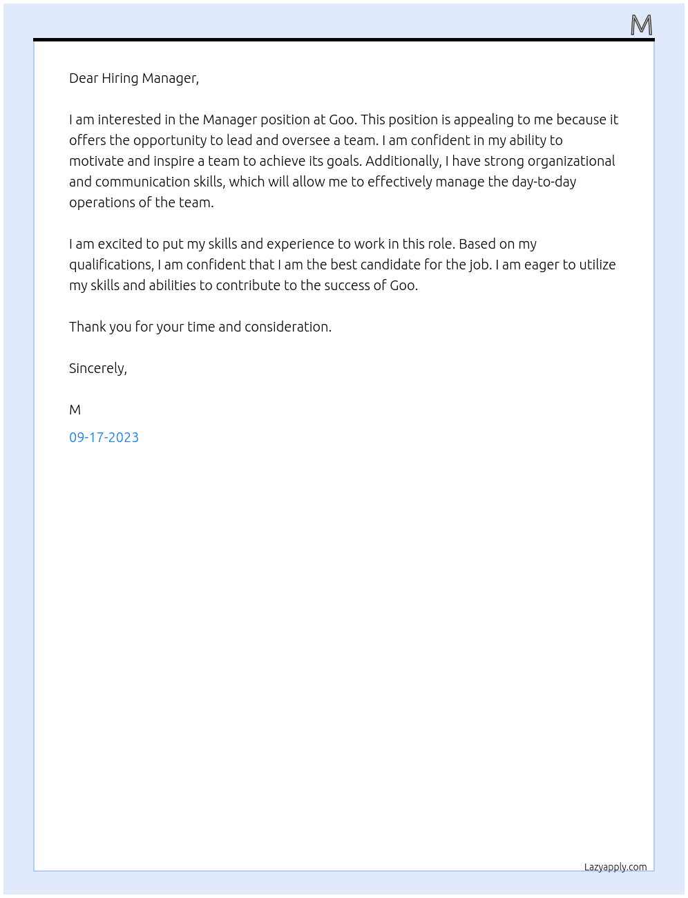 Manager At Goo Cover Letter