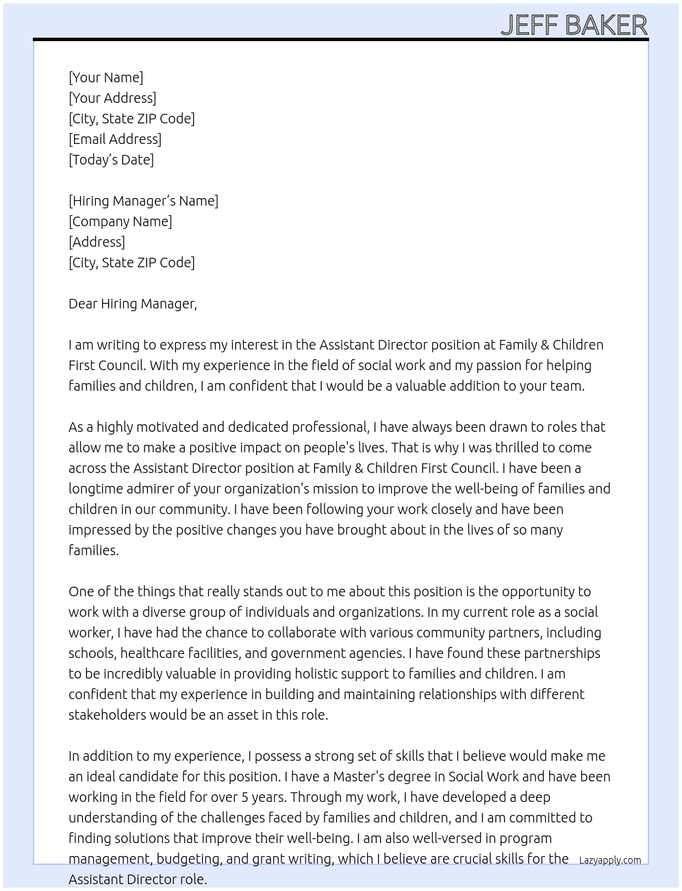 Assistant Director At Family & Children First Council  Cover Letter