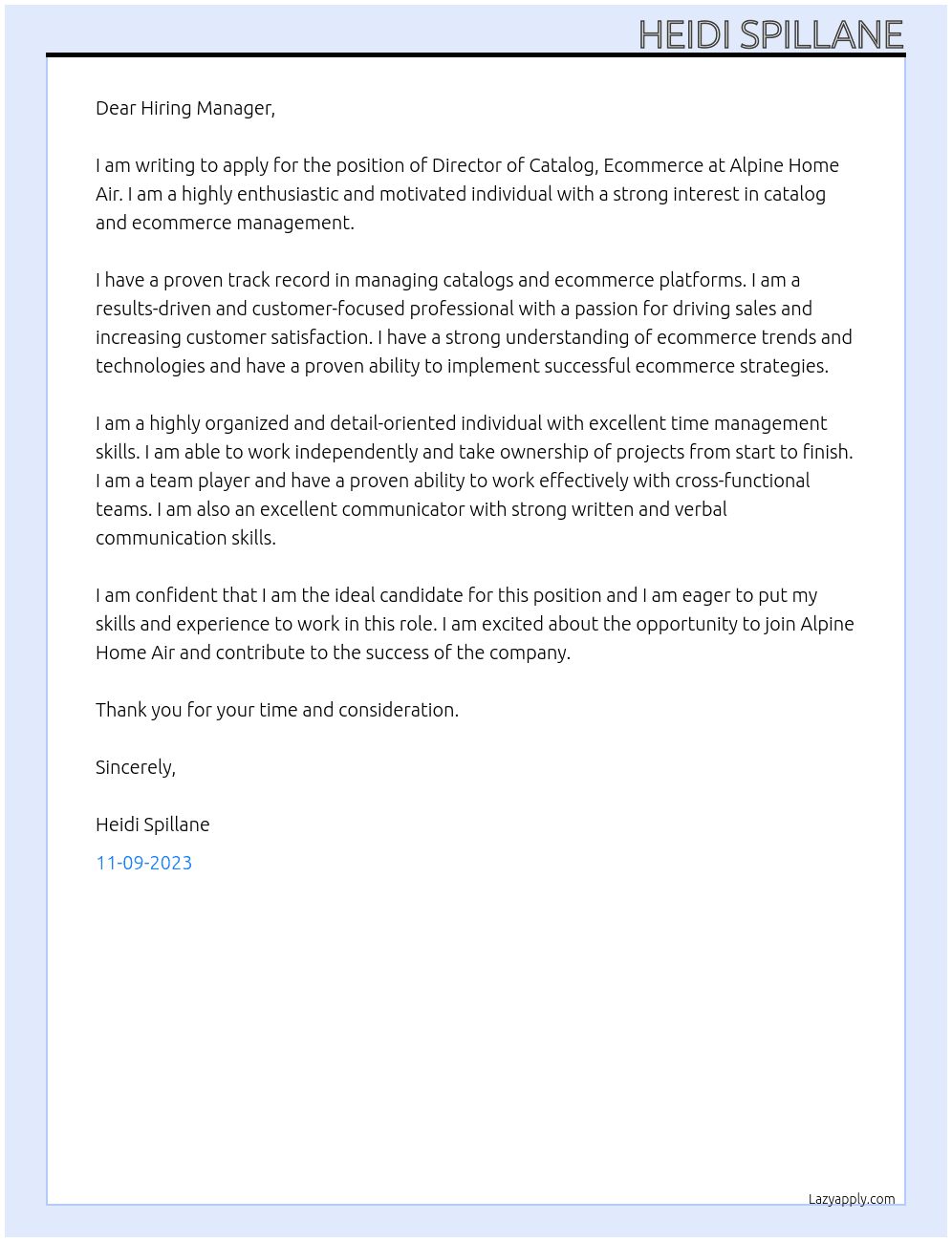 Director of Catalog, Ecommerce At Alpine Home Air Cover Letter