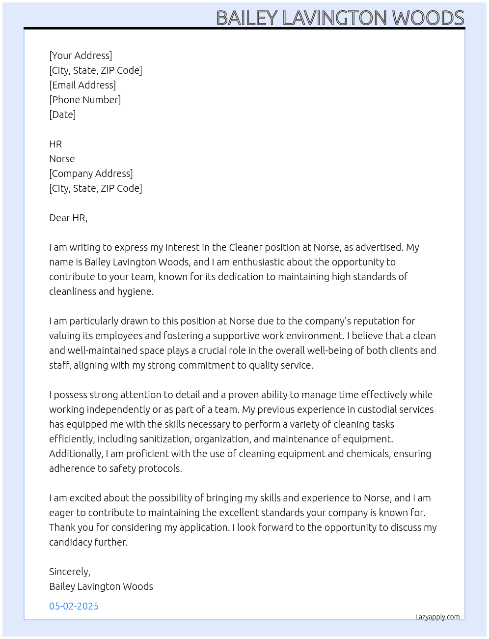 Cleqner At Norse Cover Letter