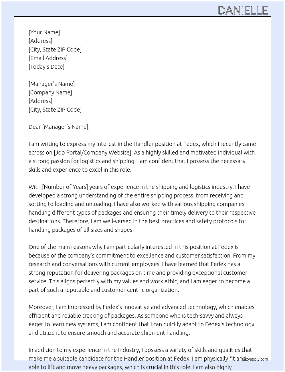 Handler  At Fedex Cover Letter