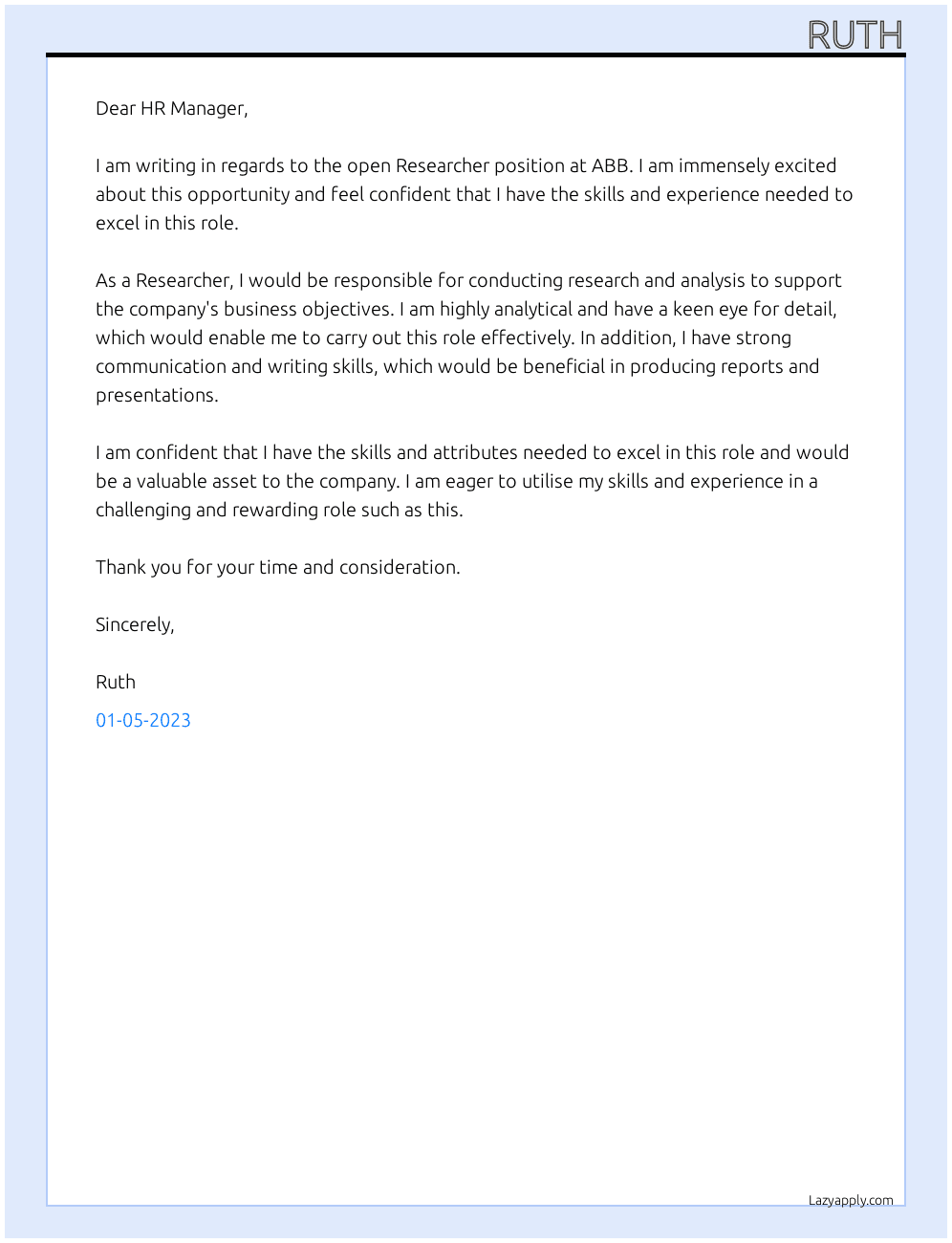 Researcher At ABB Cover Letter