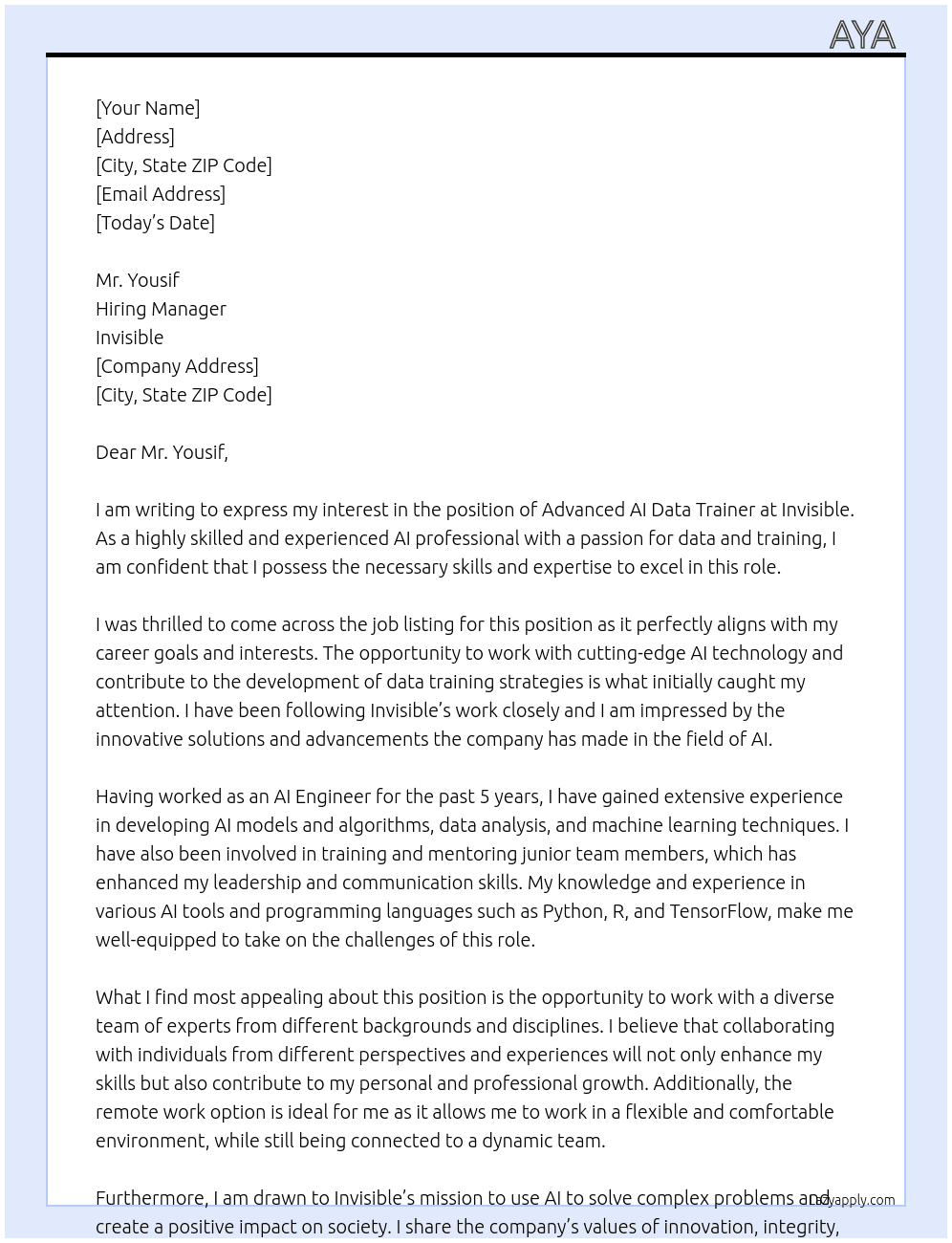 advanced ai data trainer At invisible Cover Letter