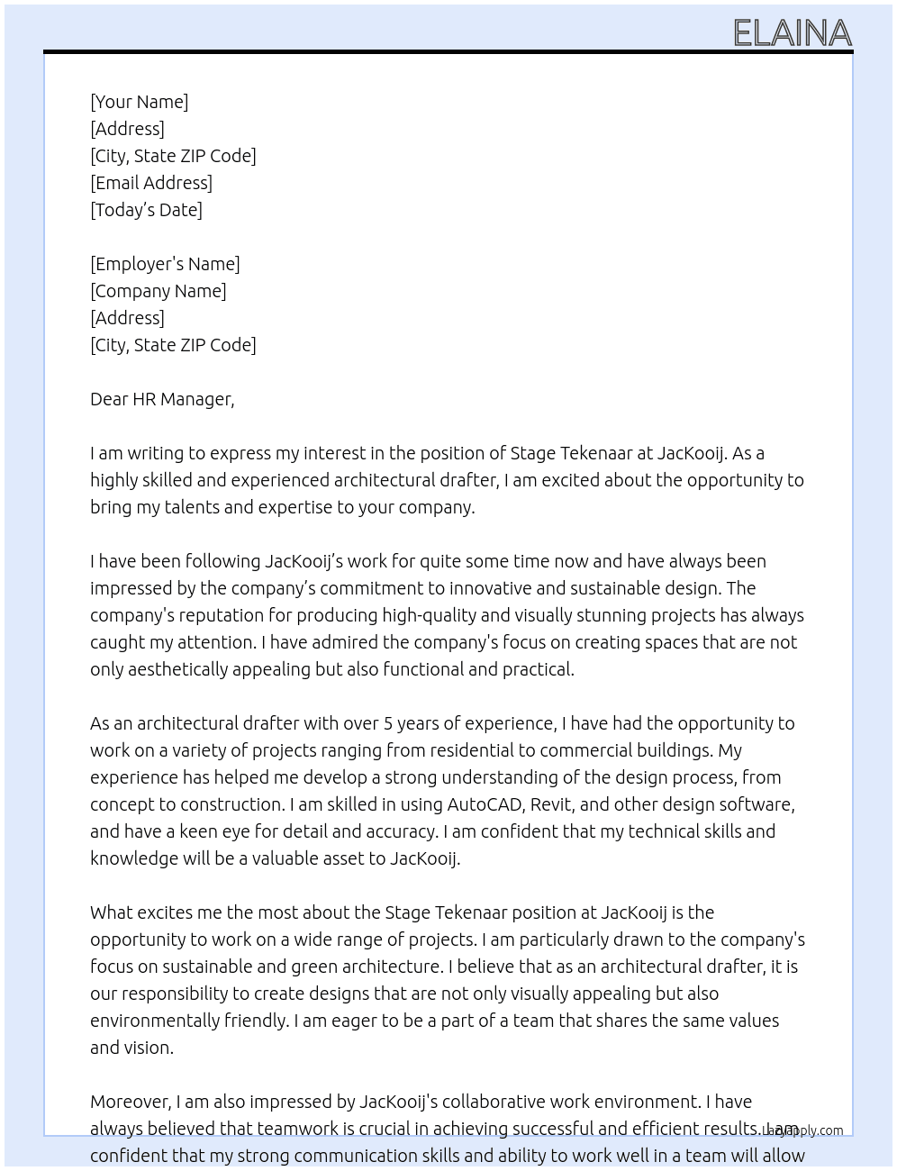 stage Tekenaar At JacKooij Cover Letter