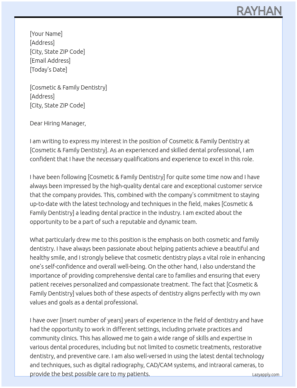 Cosmetic & Family Dentistry At Cosmetic & Family Dentistry Cover Letter