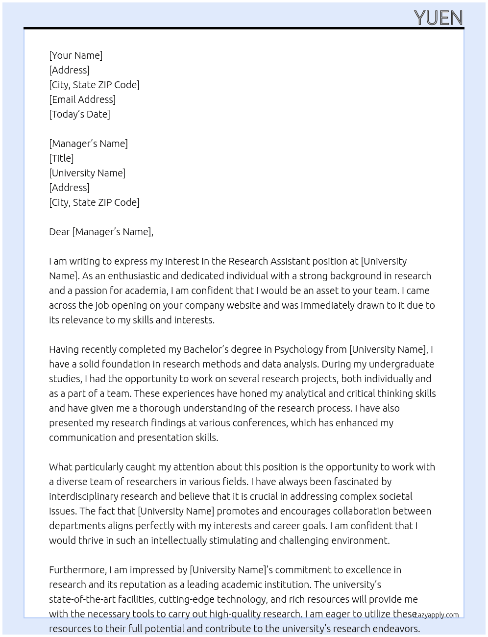 research assistant At Unoversity Cover Letter