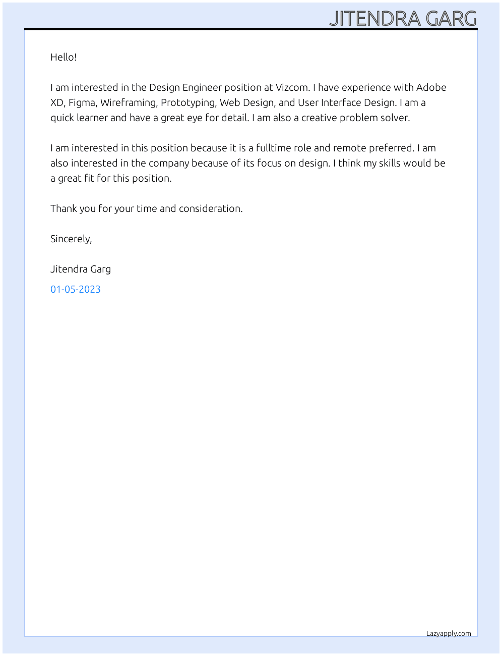 Design Engineer At Vizcom Cover Letter