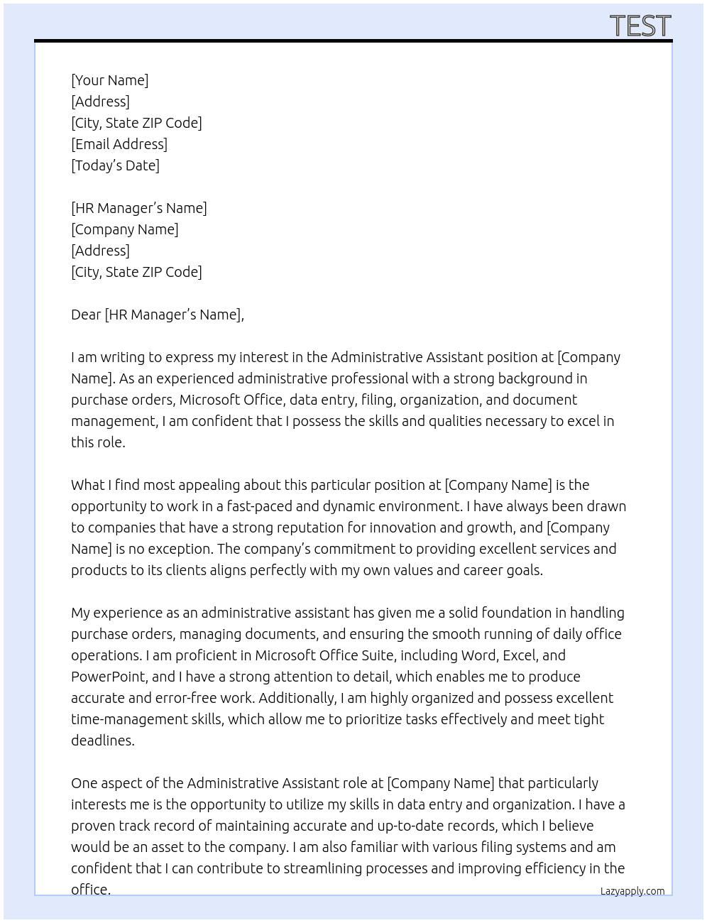 Administrative assistant At administrative assistant Cover Letter