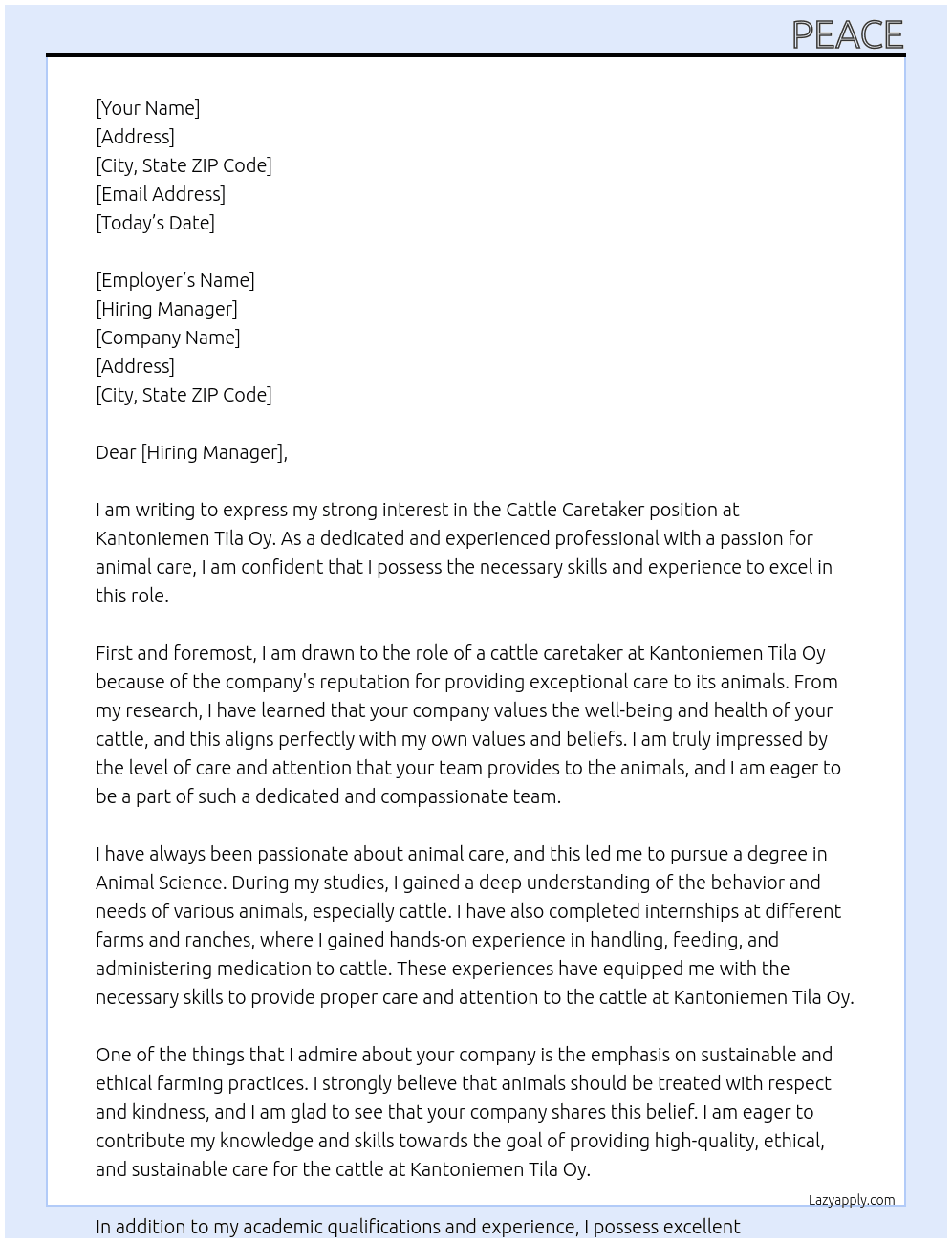 cattle caretaker At kantoniemen tila oy Cover Letter