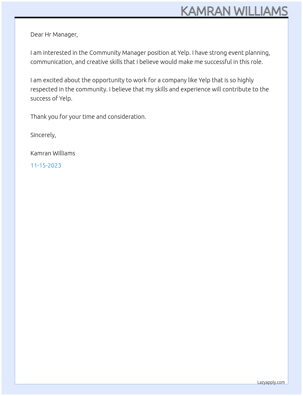 Community Manager At Yelp Cover Letter