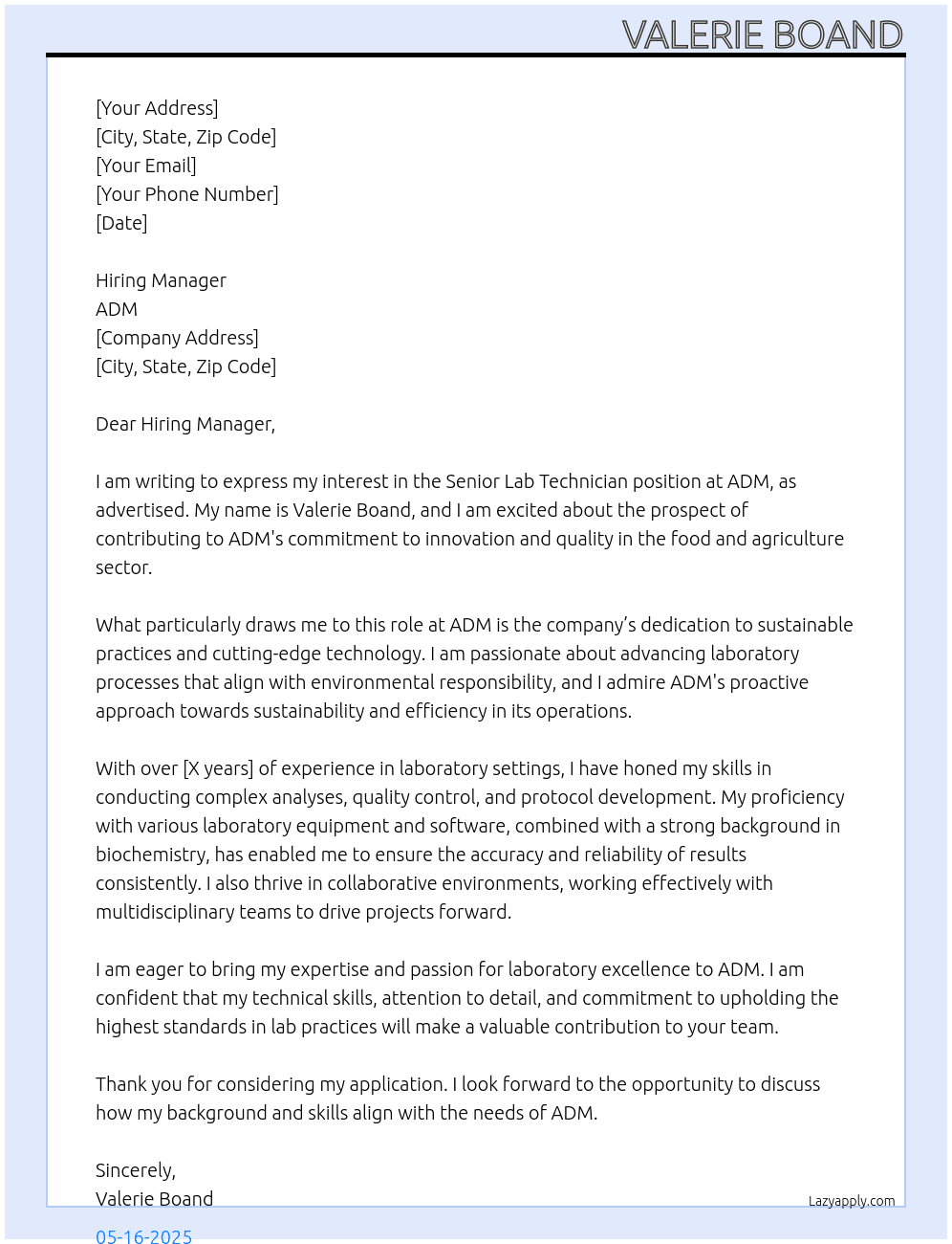 Cover letter for senior lab technician - LazyApply