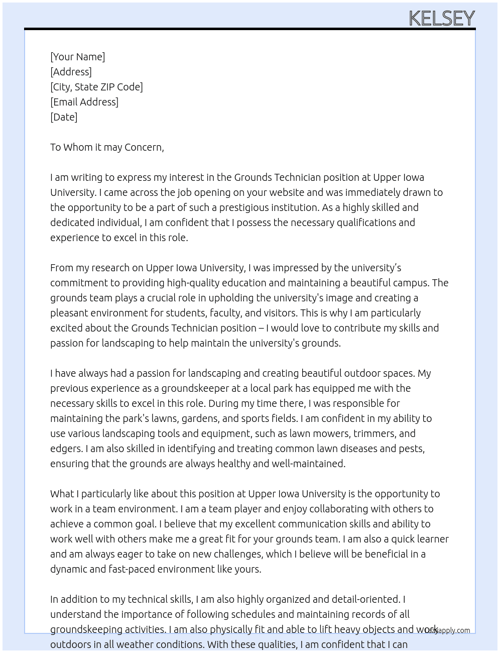 Grounds Technician At Upper Iowa University Cover Letter