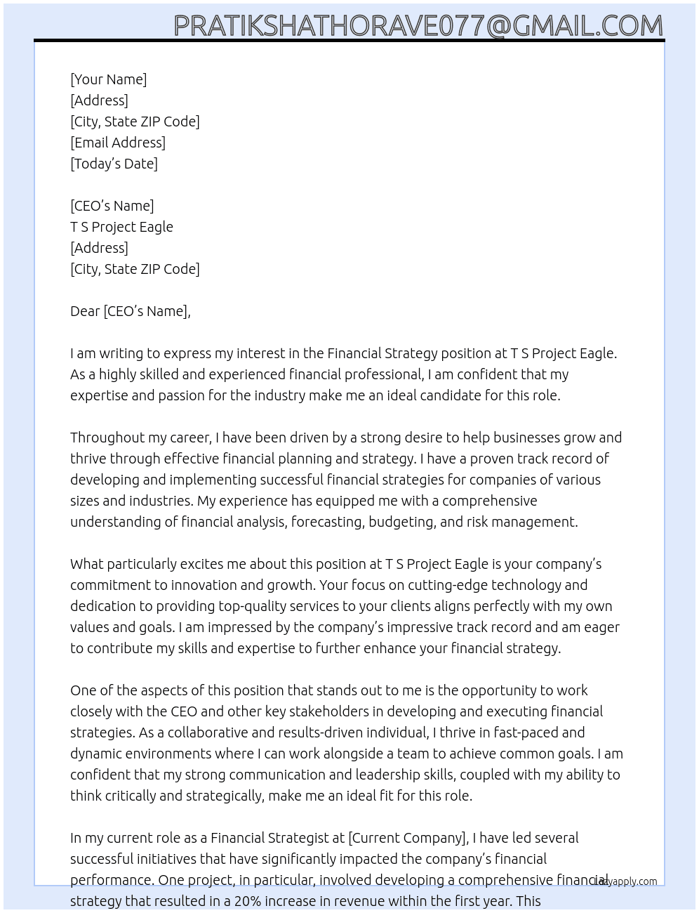Financial strategy At T S Project Eagle Cover Letter