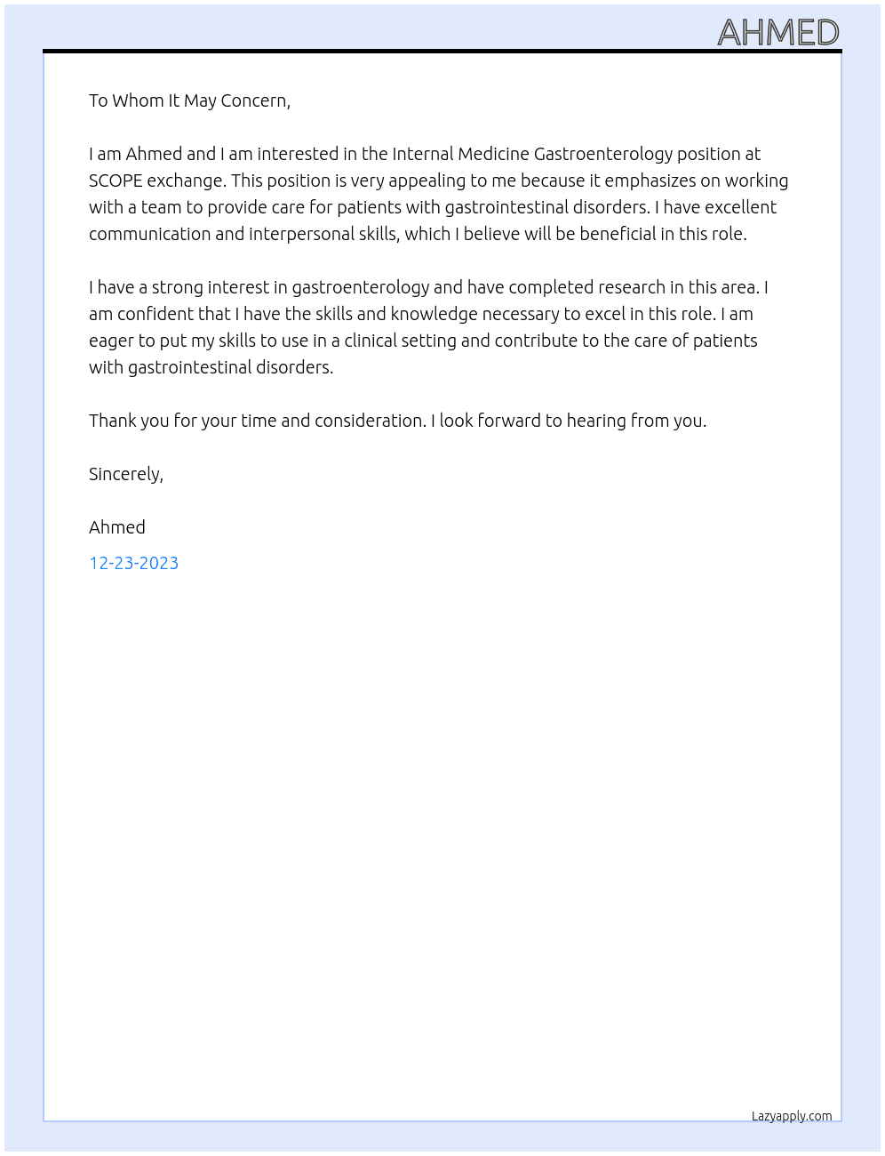 Internal Medicine Gastroenterology At SCOPE exchange Cover Letter