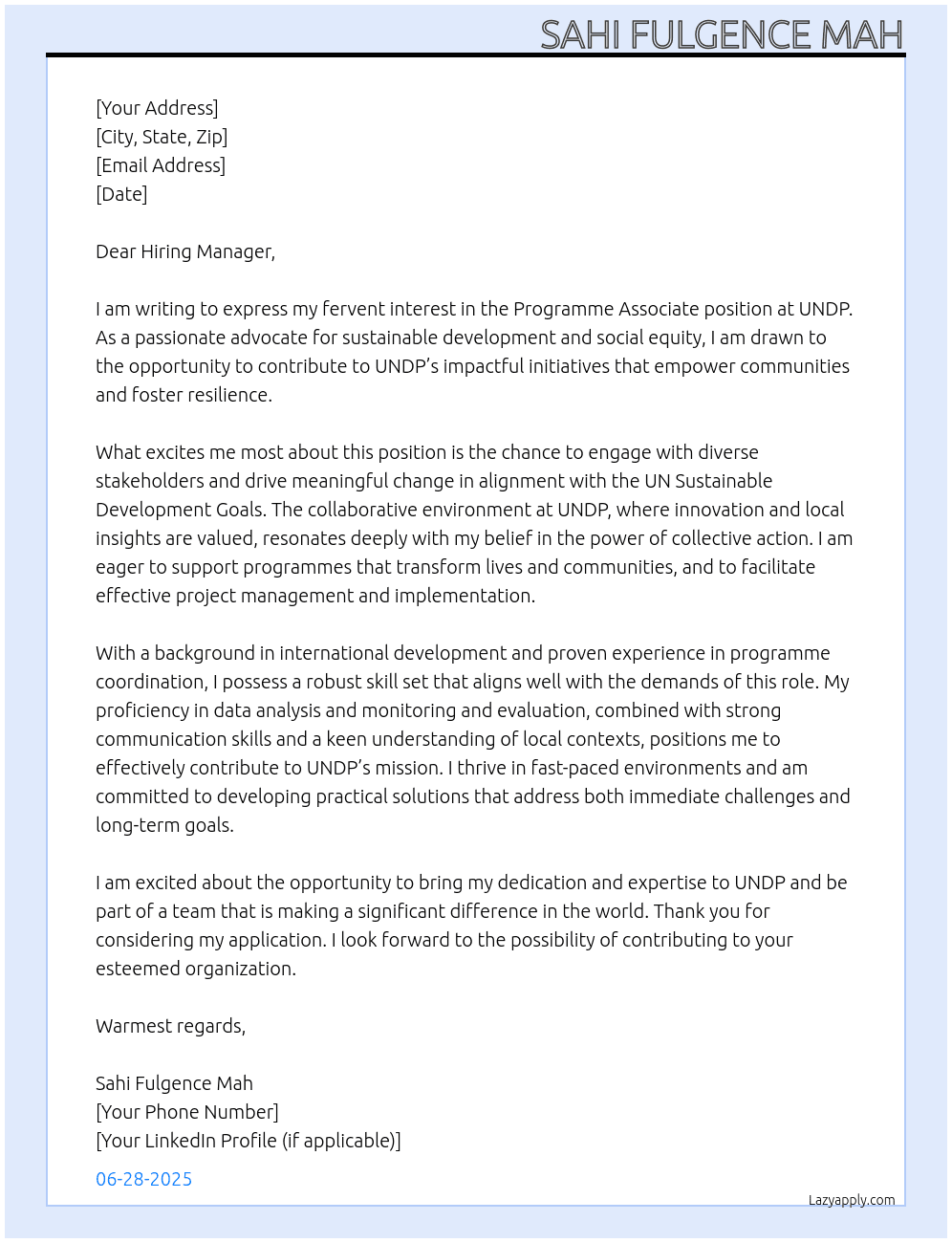 Cover letter for programme associate - LazyApply