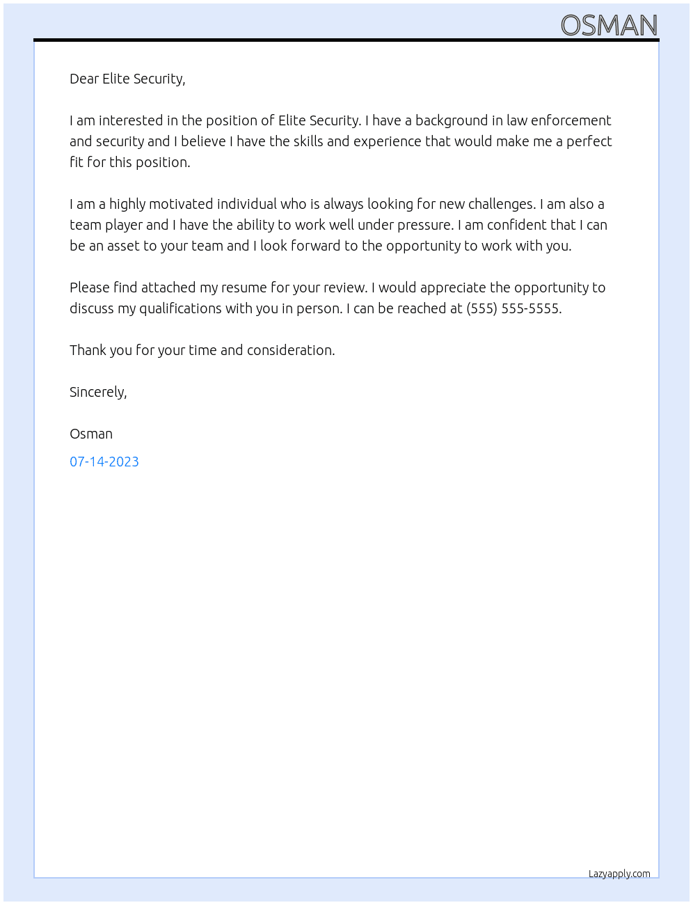 Elite security At elite security  Cover Letter