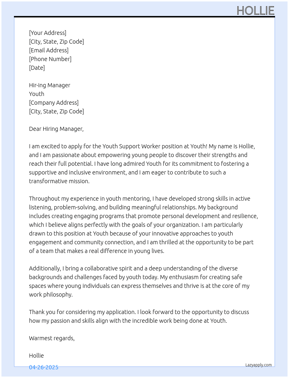 Cover letter for youth support worker - LazyApply