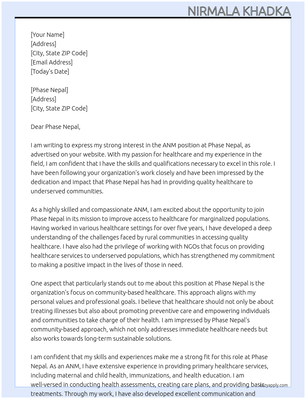 ANM At phase nepal Cover Letter