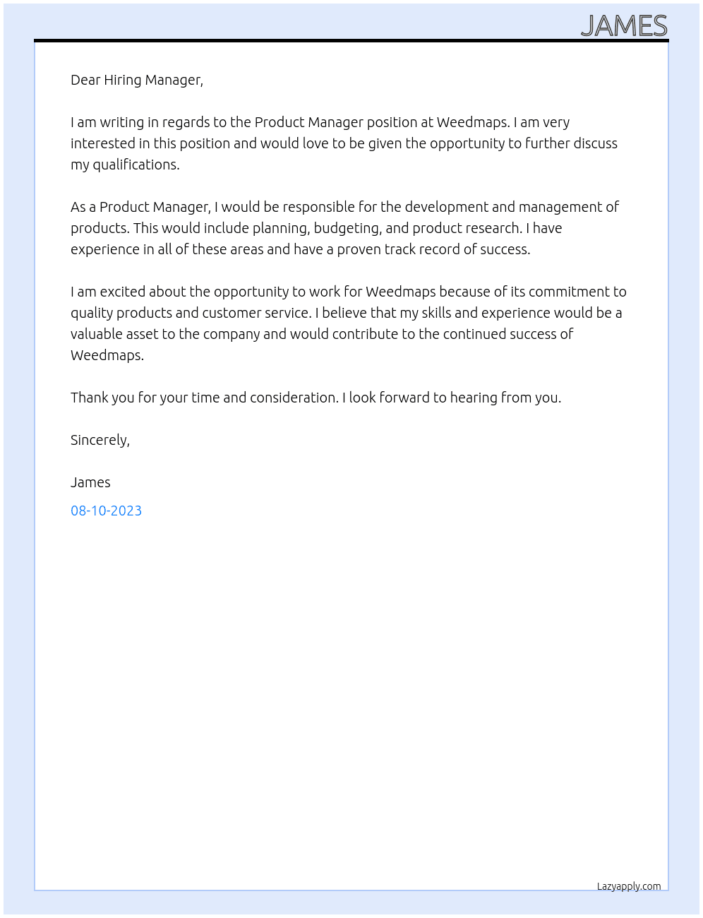 Product Manager At Weedmaps Cover Letter