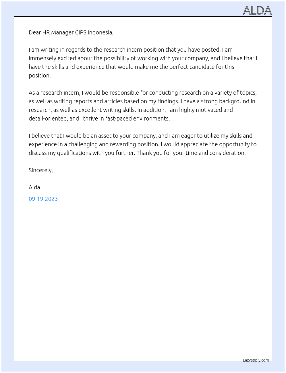 Research Intern At CIPS Indonesia Cover Letter