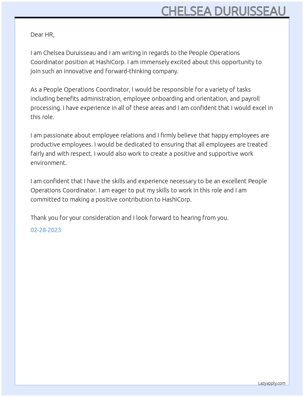 People Operations Coordinator At HashiCorp Cover Letter