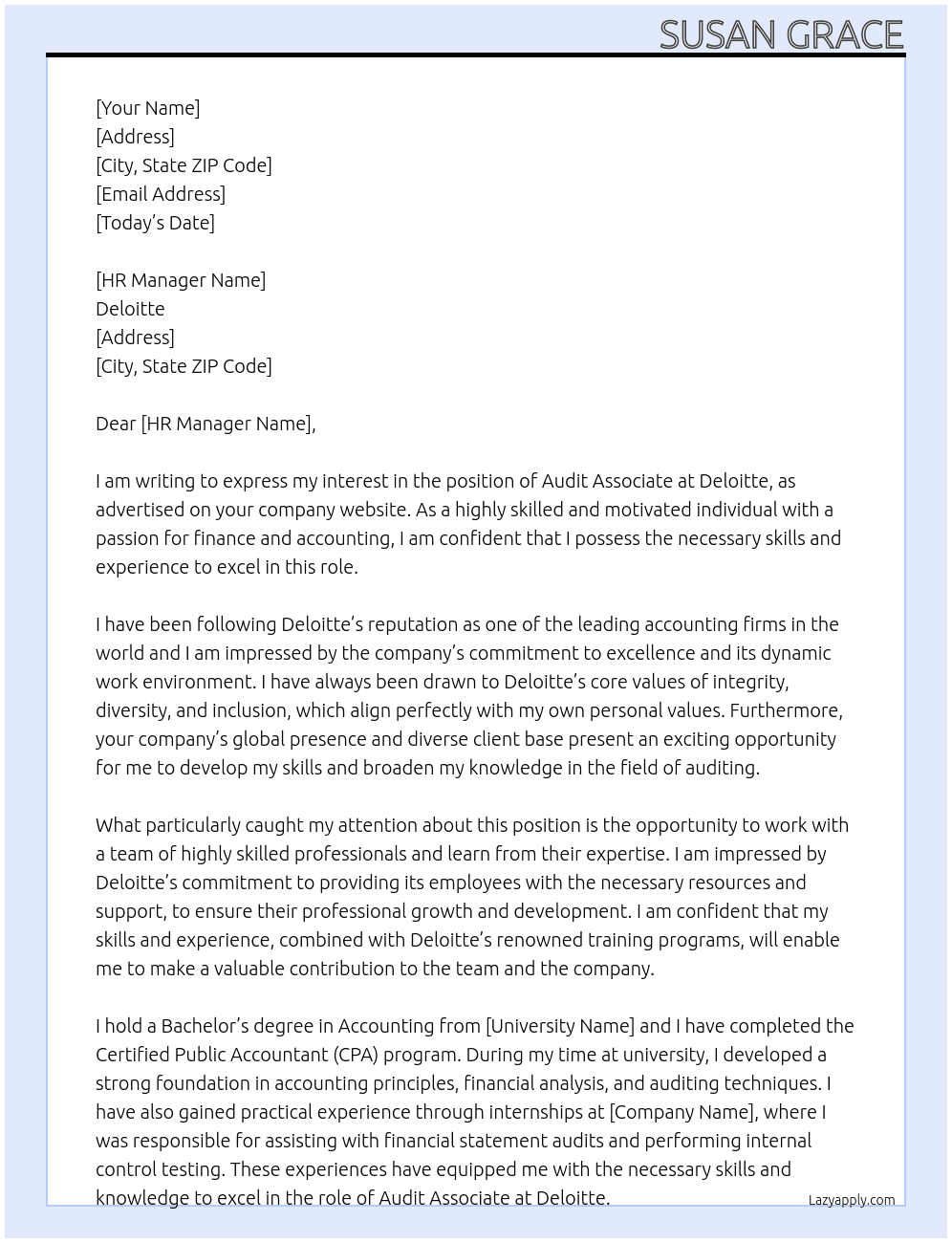 Audit Associate At Deloitte Cover Letter