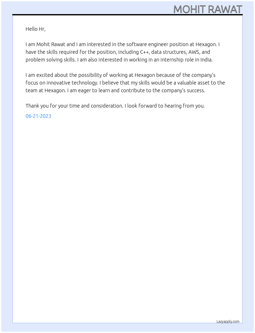 Software  engineer At Hexagon Cover Letter