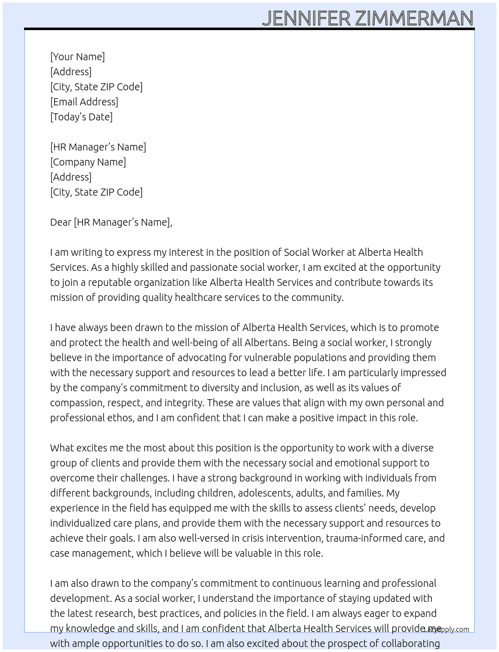 Social Worker At Alberta Health Services Cover Letter