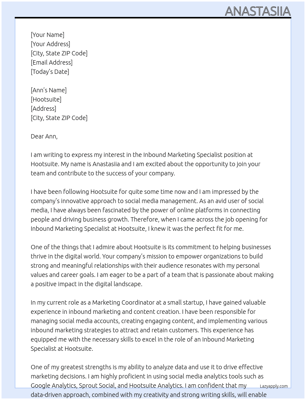 Inbound Marketing Specialist At Hootsuite Cover Letter