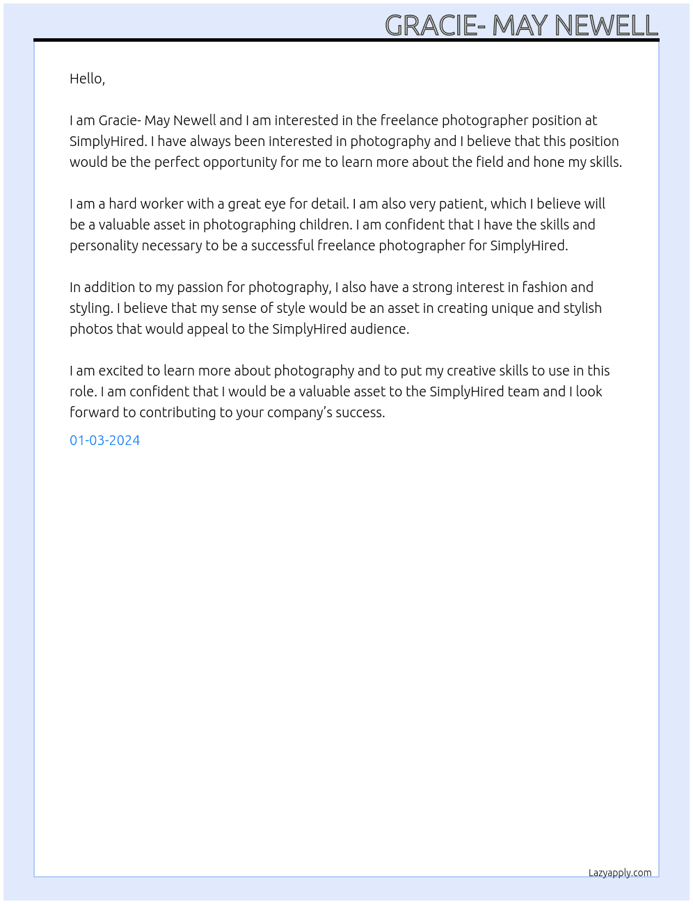 Freelance Photographer At SimplyHired  Cover Letter