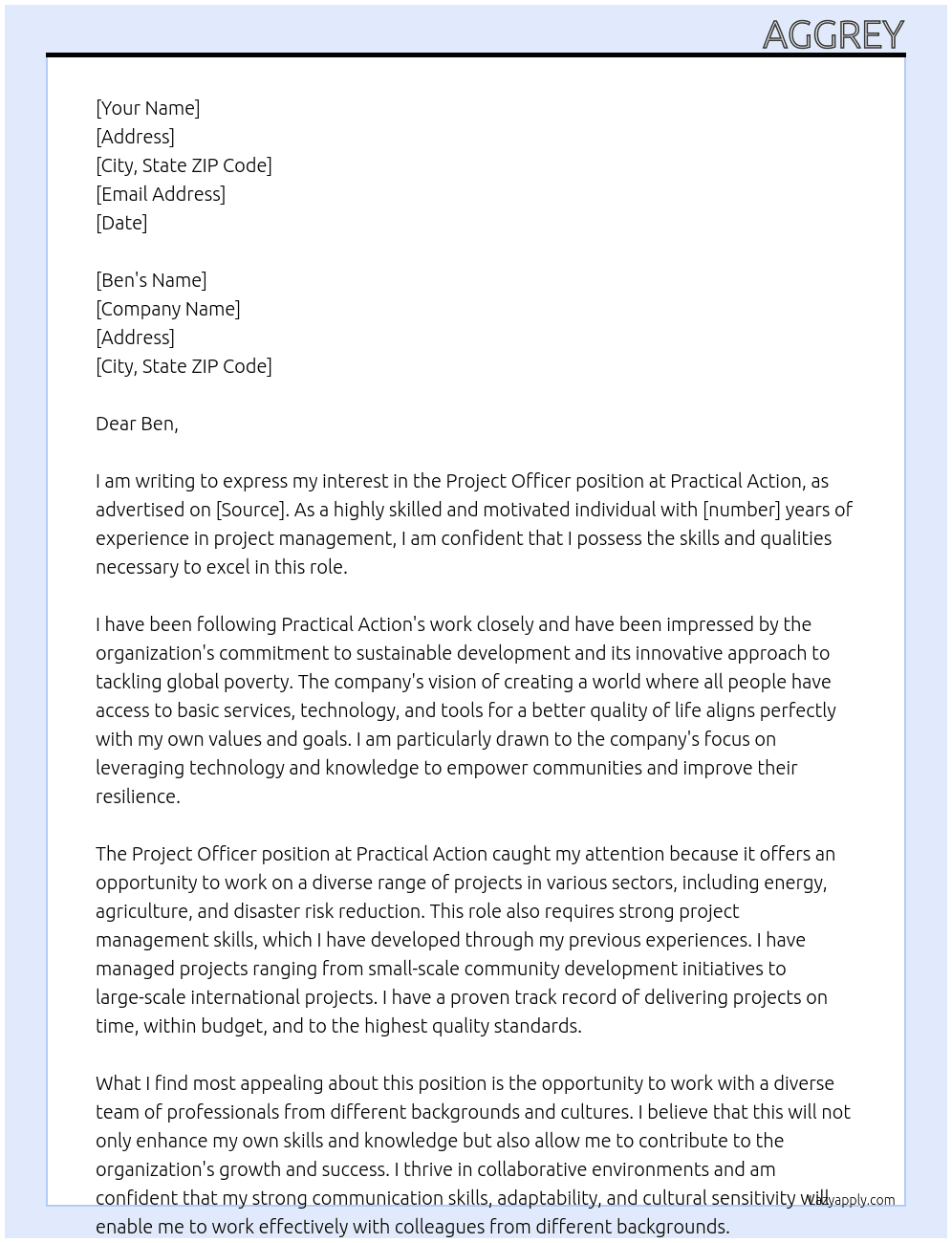 project officer  At practical action Cover Letter