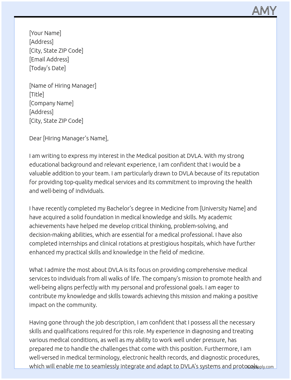Medical  At DVLA Cover Letter
