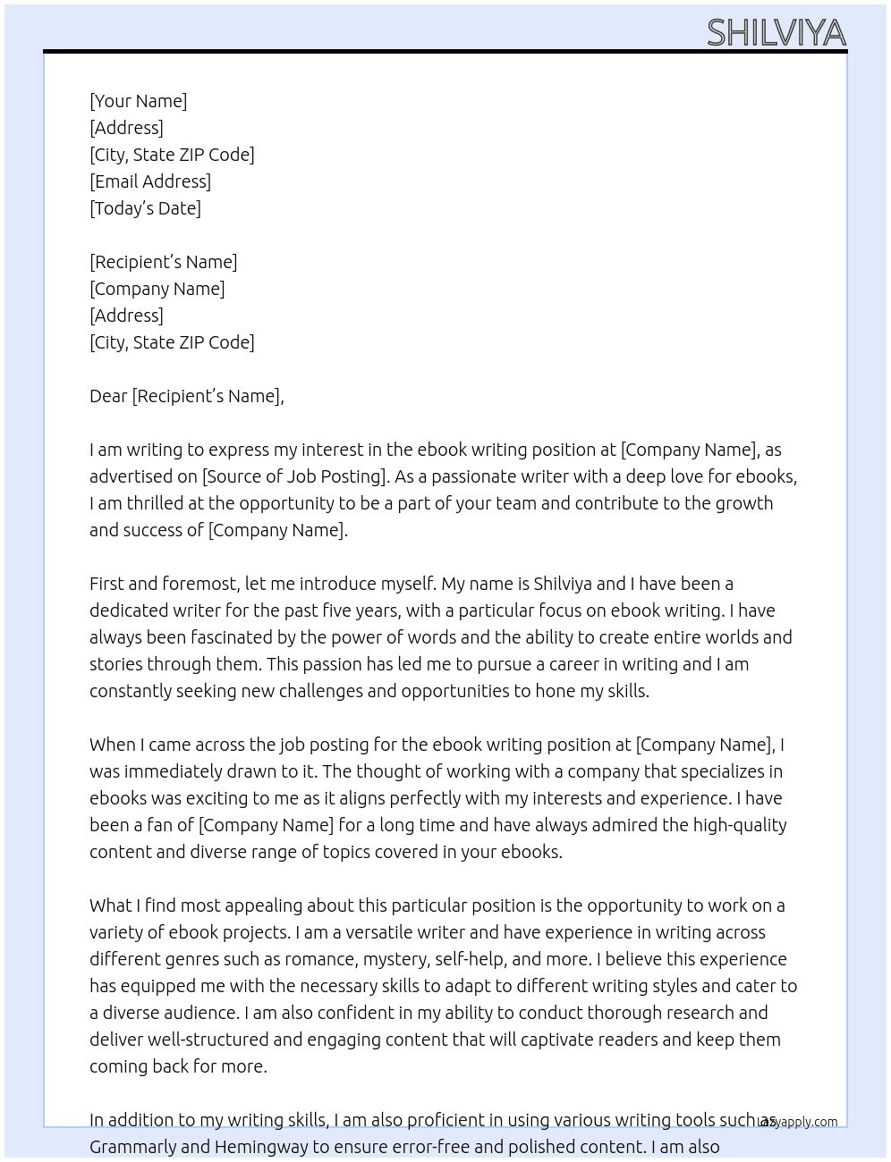 ebook writing At ebooks Cover Letter