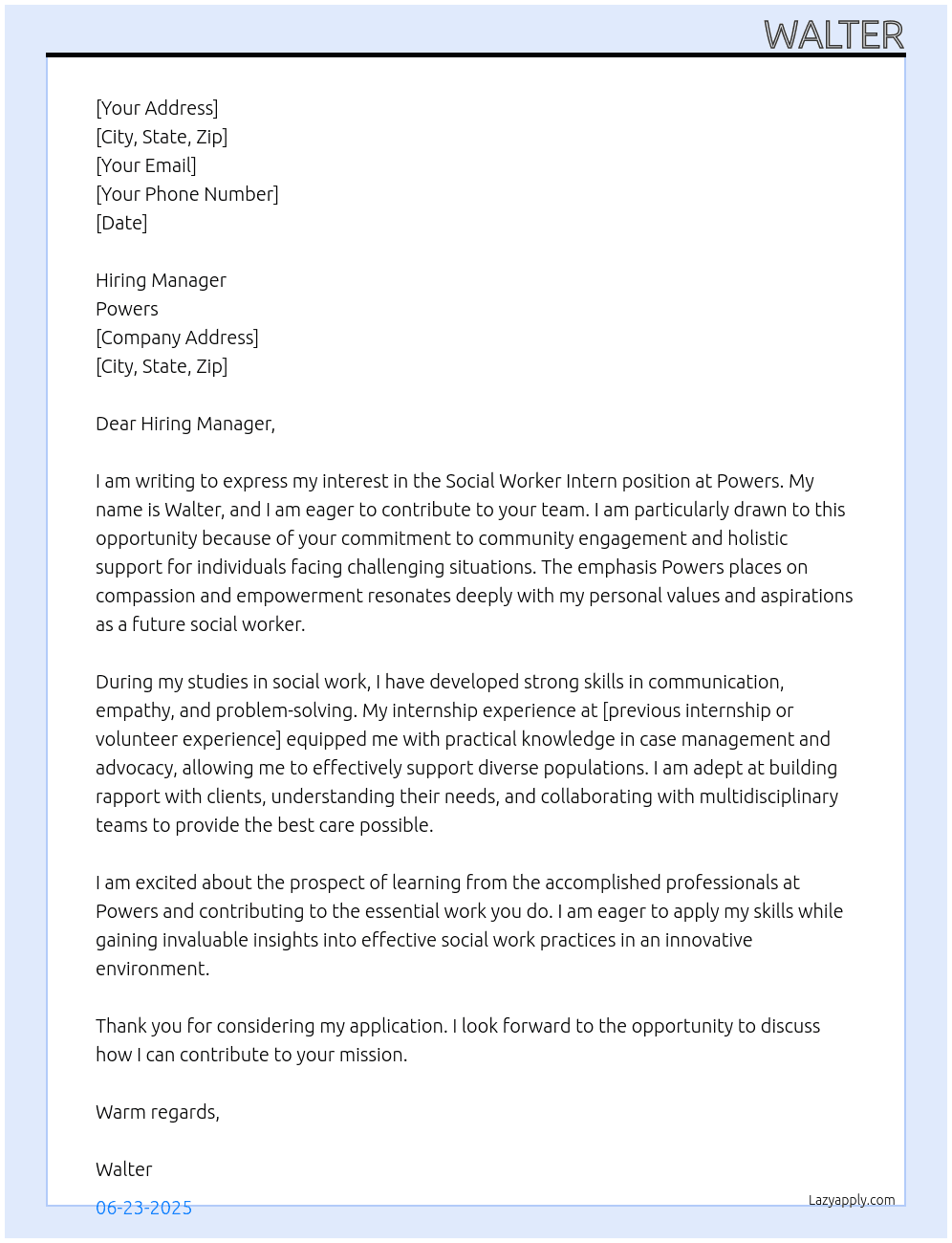 Intern At Powers Cover Letter