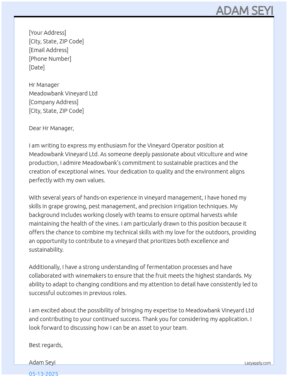 Cover letter for vineyard operator - LazyApply