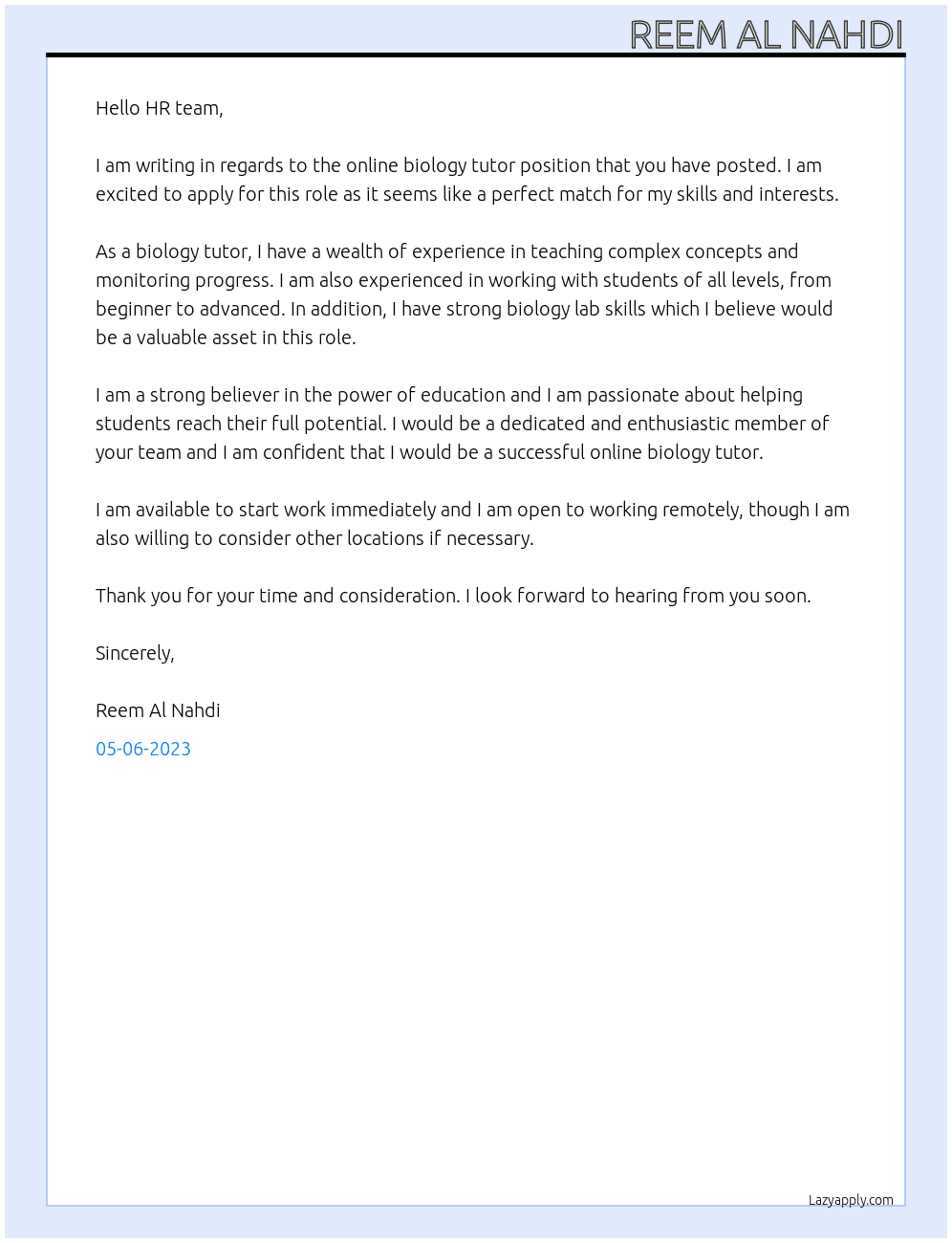 Online biology tutor At Find tutors Cover Letter