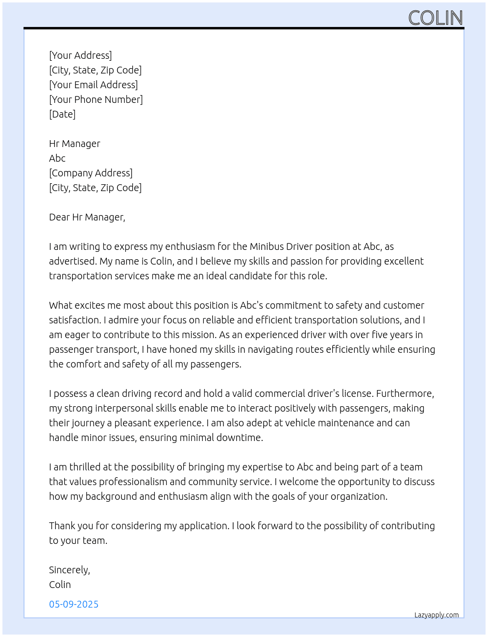 Cover letter for minibus driver - LazyApply