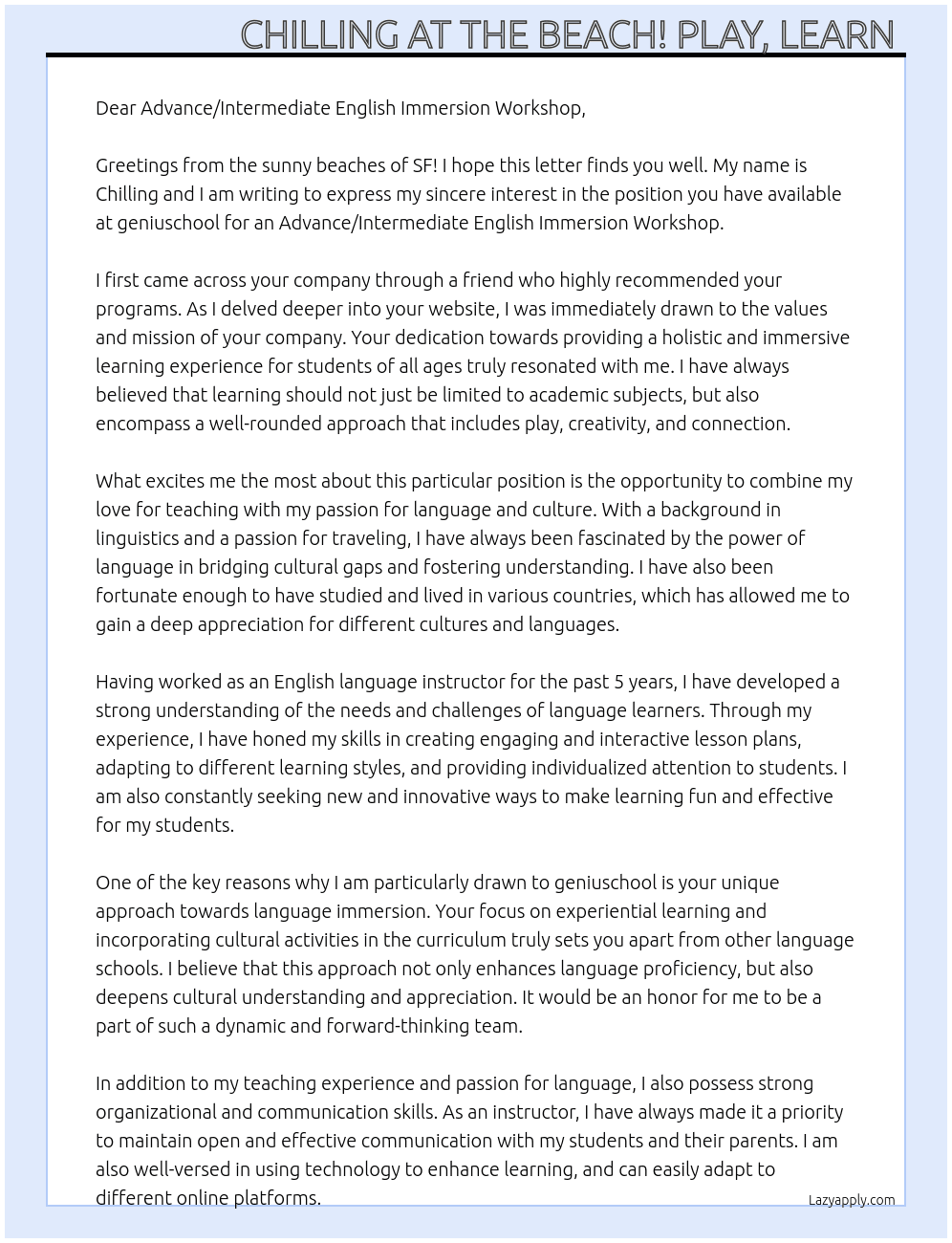 SF At geniuschool Cover Letter