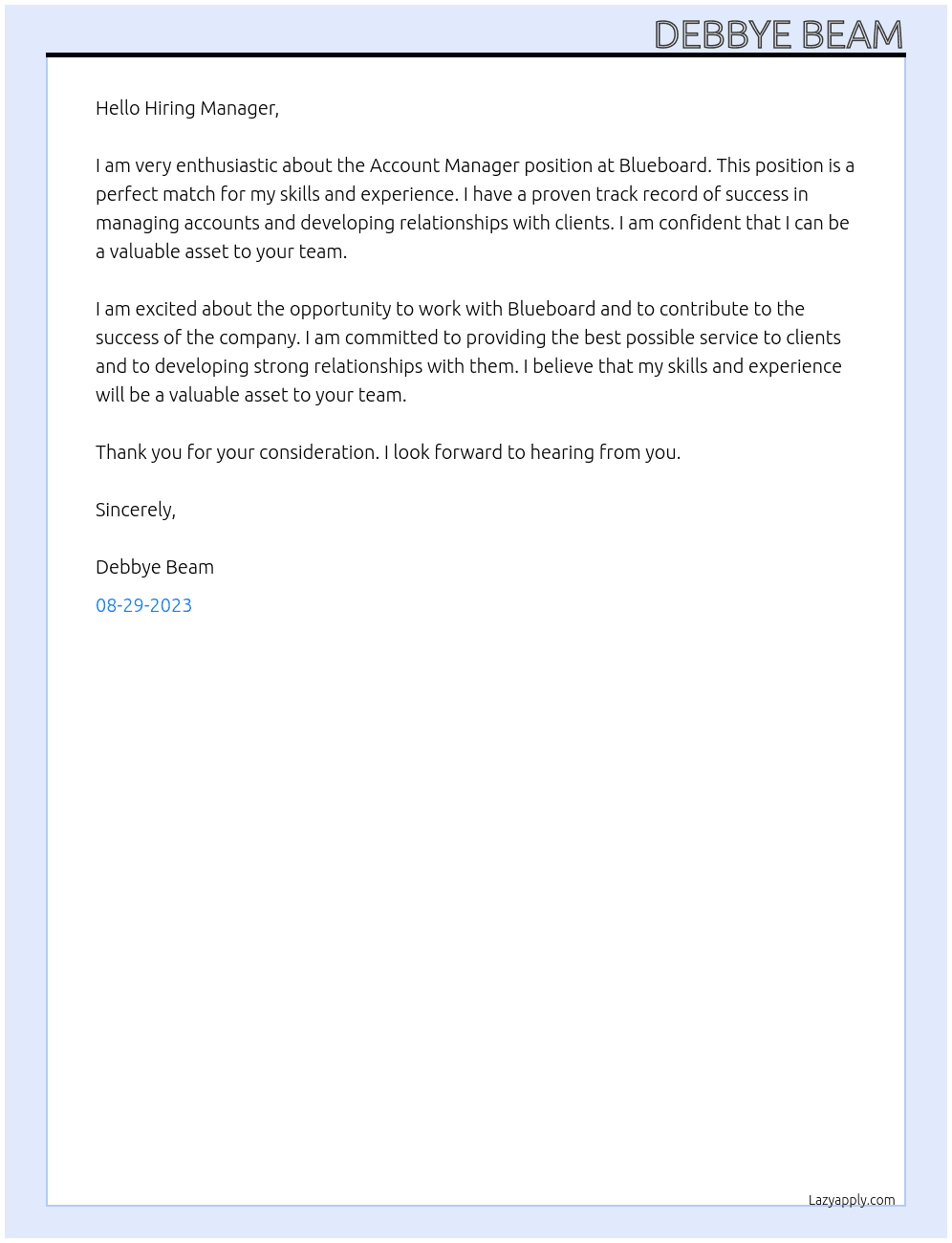 Account Manager  At Blueboard  Cover Letter