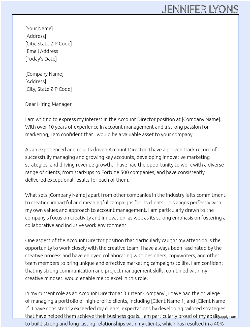 Account Director At not sure Cover Letter