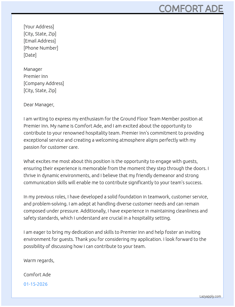 Cover letter for ground floor team member - LazyApply